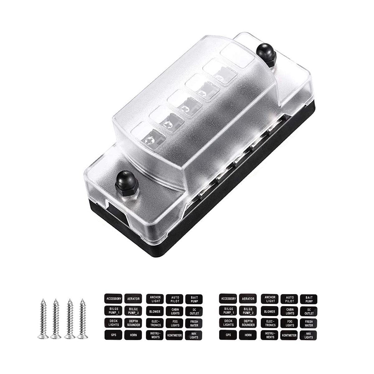 

6-Way Automotive Fuse Box with LED Indicators and Blade Terminals