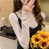 Women's Black High-Neck Mesh Base Layer Sweater with Fur Inner and Lace Gauze