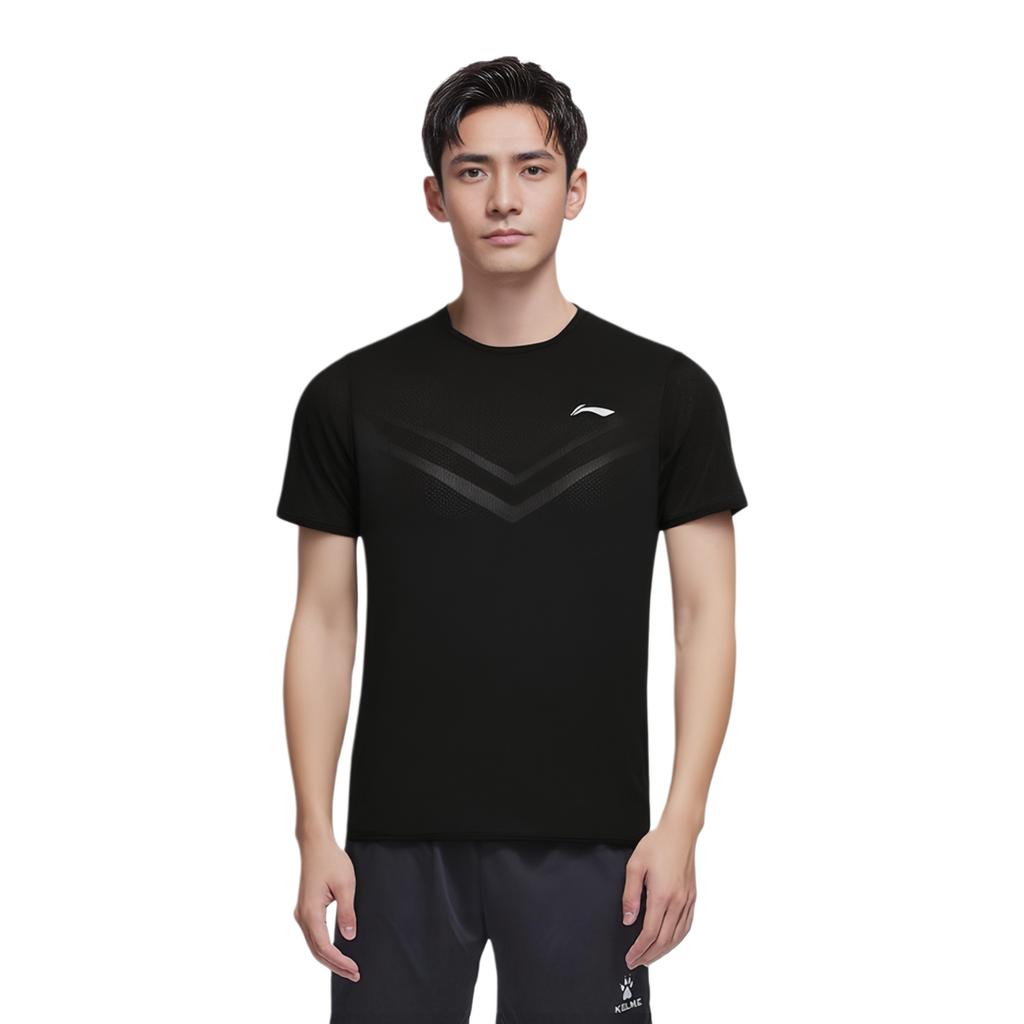 Li Ning Running Series Solid Color Logo Round Neck Short Sleeve T-Shirt Men Tops Black ATST513-1