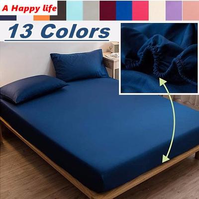 Bed Fitted Sheet with All-round Elastic Rubber Band Solid Color Bedspread Protector Cover Mattress Cover Deep Pocket No Pillowcase