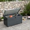 Outdoor storage box, 311 L, gas strut, wheels, handle, galvanized steel, 120 x 62 x 66 cm, grey