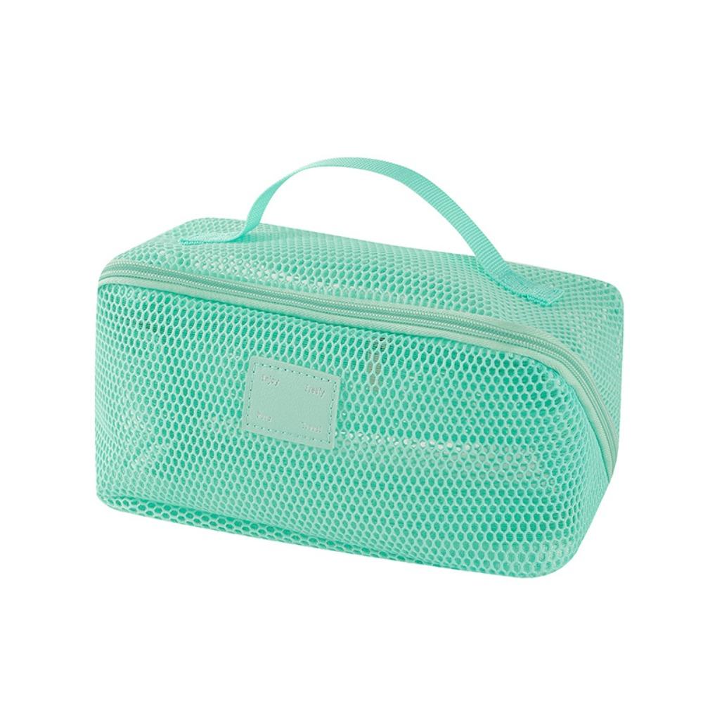 Solid Color Mesh Cosmetic Bag Zipper Toiletry Storage Bag Portable Makeup Pouch  Women/Girls