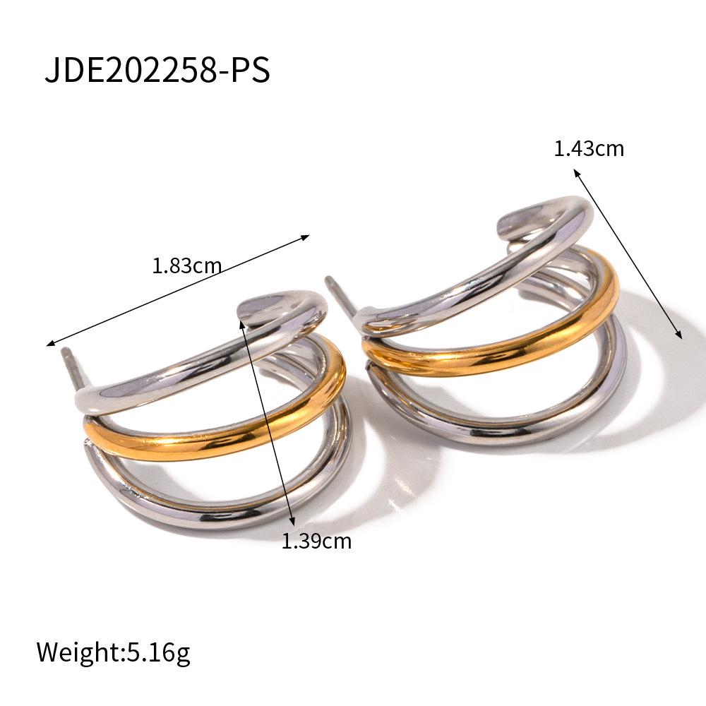 INS French Niche Geometric Titanium Steel Earrings: 18K Gold Three-Line Design for Women