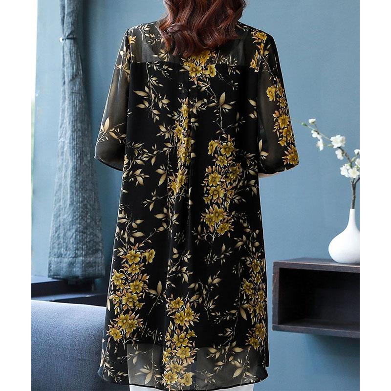 Neformální univerzální dámská tištěná šifonová košile Léto Nové dámské oblečení Volná móda Jednořadé S límečkem s klopami