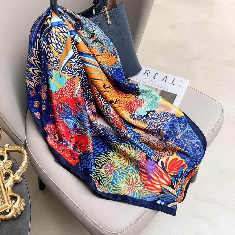 90Cm Secret Garden Scarf Women'S Spring And Summer Thin Imitation Silk Scarf Fashion Decorative Shawl Sunscreen Headscarf