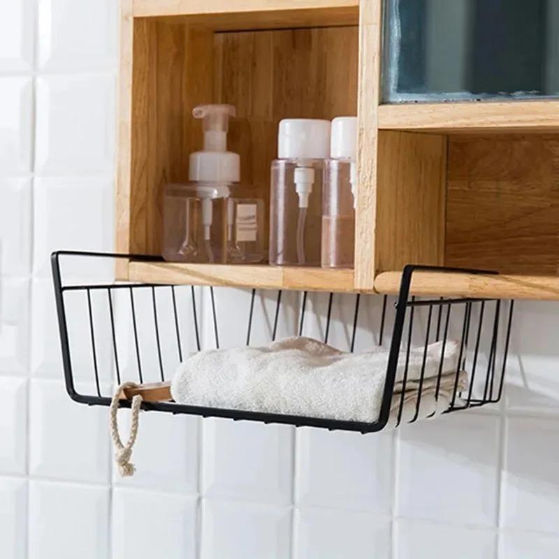 No-drill Closet Storage Basket Under Desk Books Snack Storage Rack Multipurpose Detachable Kitchen Bathroom Hanging Mesh Baskets