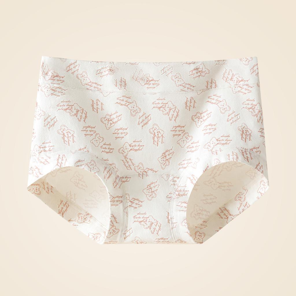 Damen Frühling und Herbst Süß Bedruckter Bär Reine Baumwolle 10A Antibakteriell Atmungsaktiv Nicht Abfärbend Mittlere Hohe Taille Slips