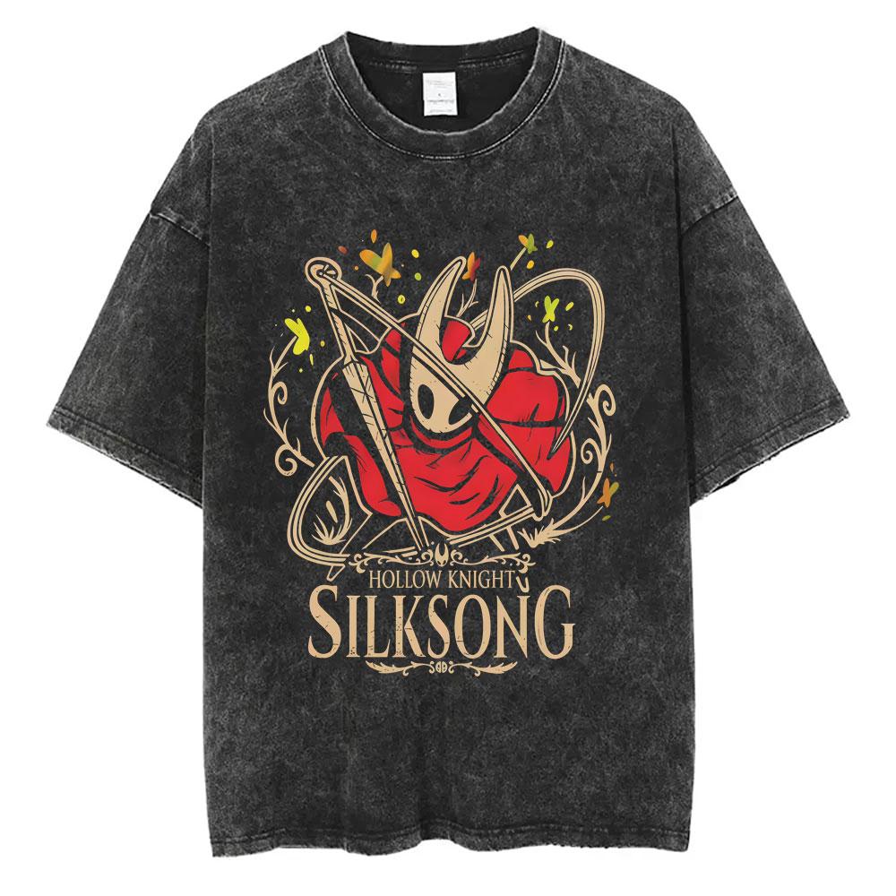 T-shirt Graphique de Poche Hollow Knight Jeu Vintage Lavé Homme Femme T-shirts Décontractés Drôles T-shirts Homme 100% Coton