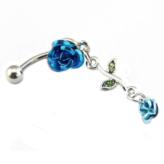 Romantic 2-Rose Connected Dangling Belly Ring Fashion Navel Button Jewelry Gift