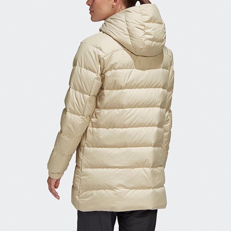 Adidas Warm Windproof Solid Color Mid-Length Down Jacket With Hood Women Outerwear Champagne GE9981