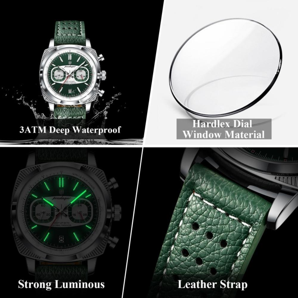 POEDAGAR Original Fashion Men Clock Luminous Waterproof Chronograph Date Watch for Man Luxury Leather Quartz Watches Reloj