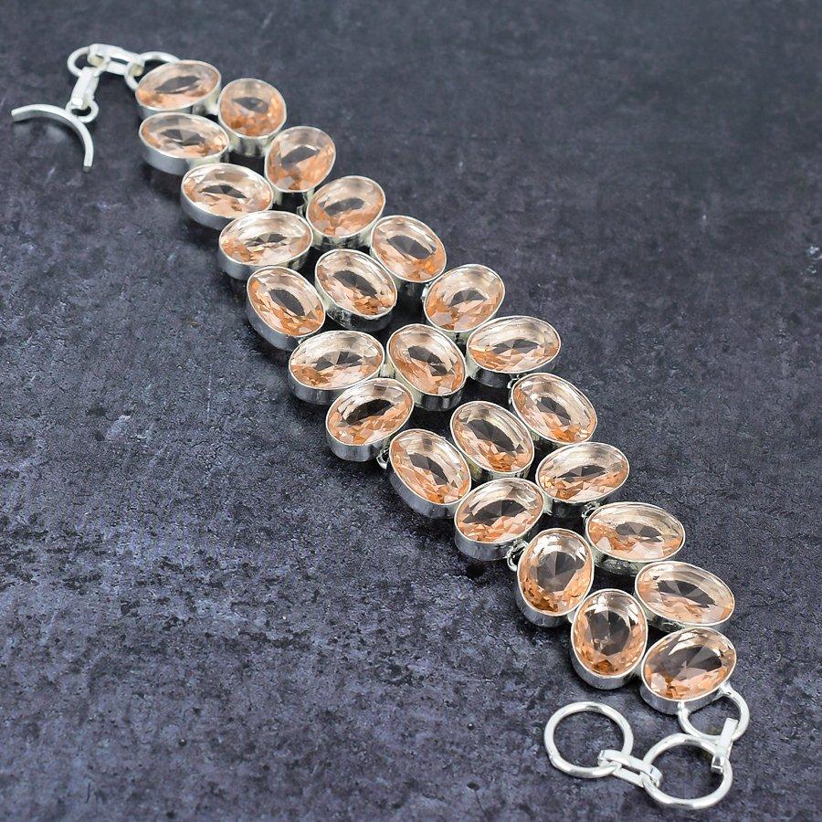 Morganite Gemstone 925 Sterling Silver Bracelet 7-8"