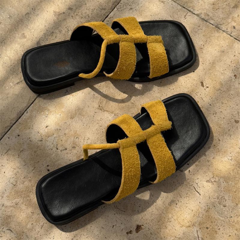 New Foot Flat Slippers Summer Toe Slippers Women's Casual Solid Color Dopamine Cool Slippers Large and Small Size Women's Shoes