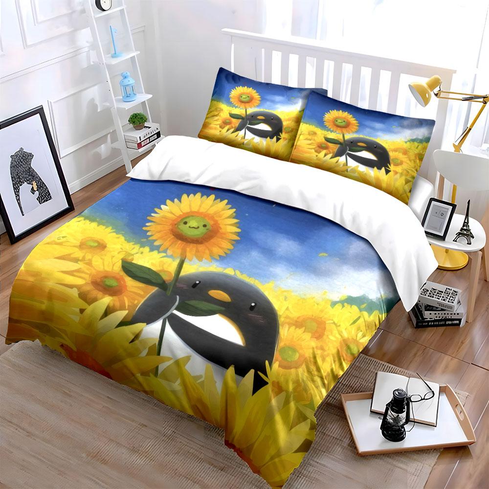 Penguin Sunflower Decor Set Soft Comfortable Duvet Cover Bedding Set Included 1*Duvet Cover & 2*Pillowcases, Gift