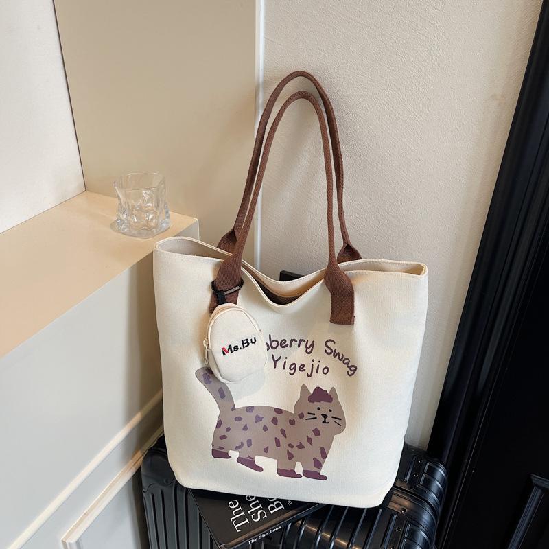 

Вместительная сумка-тоут женская 2025 осень новая корейская версия модная мультяшная холщовая сумка повседневная дорожная сумка на плечо no pendant темно-коричневого