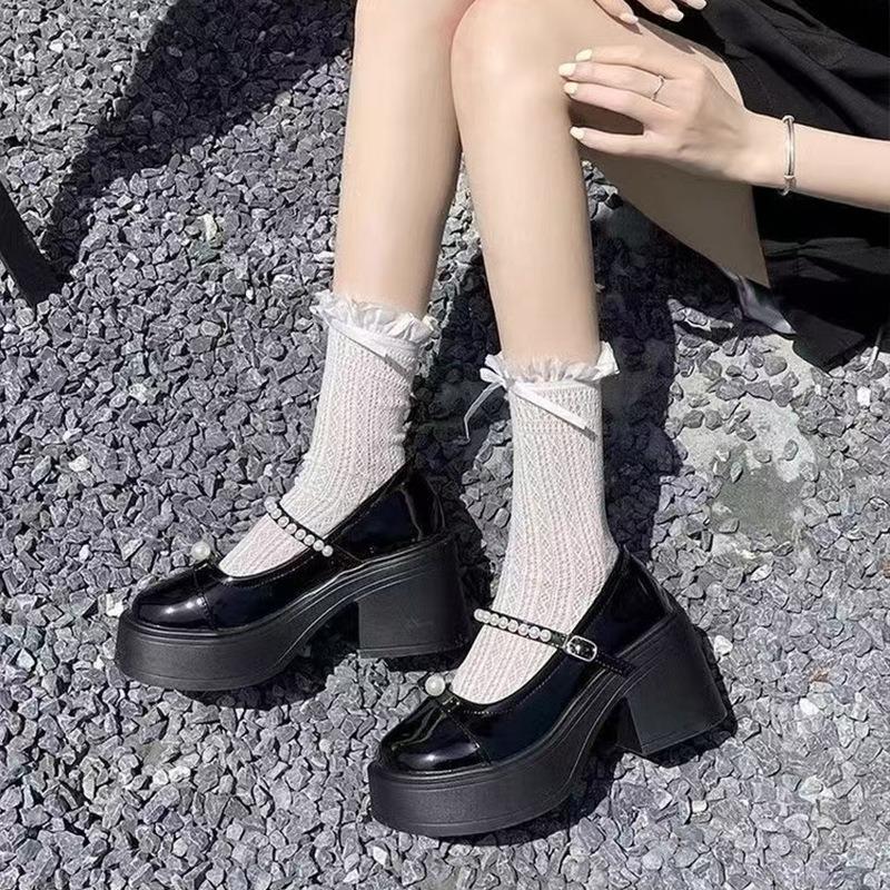 White round head thick heel platform small leather shoes women's new summer skirt Mary Jane shoes