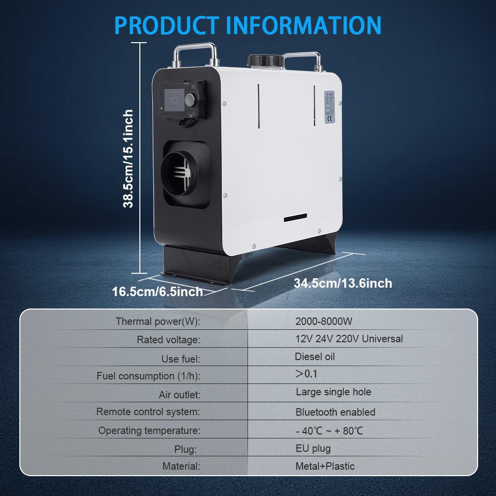 2/5/8KW Diesel Air Heater 12V24V220V Car Heater with Bluetooth Remote Control for Car Truck Boat RV Diesel Heater Accessory