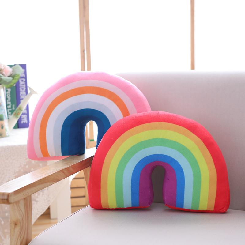 35X25Cm Rainbow Plush Pillow Stuffed Red Pink Sky Cushion C Shape Head Support Pillow Home Decor Plushie Prop Gift