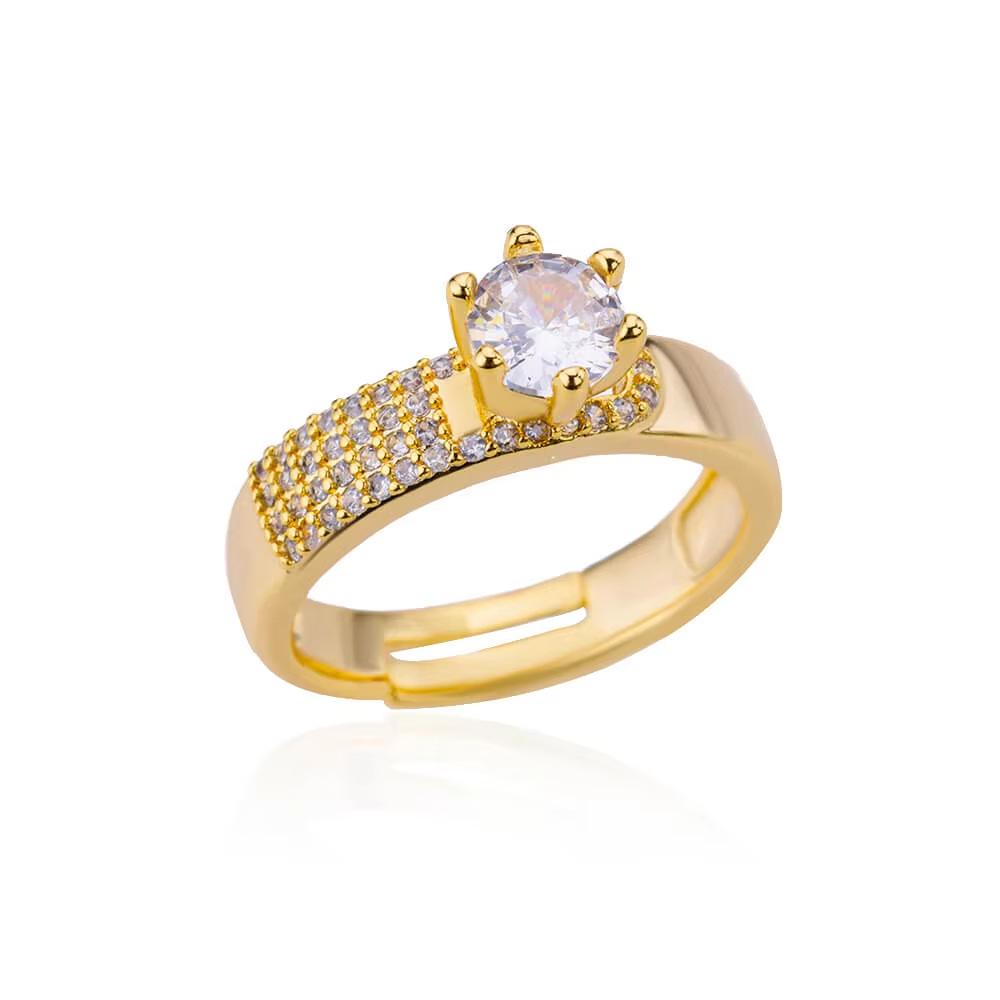 18K Gold Plated Open Ring with Zirconia Leaf Design - Luxurious, Non-Fading, Ideal for Women