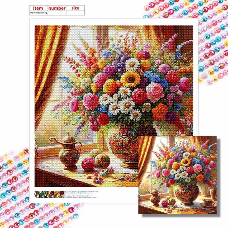 New Arrival 5D DIY Full Circle Diamond Painting "Vase Flowers" Embroidery Cross Stitch Home Decor Gift