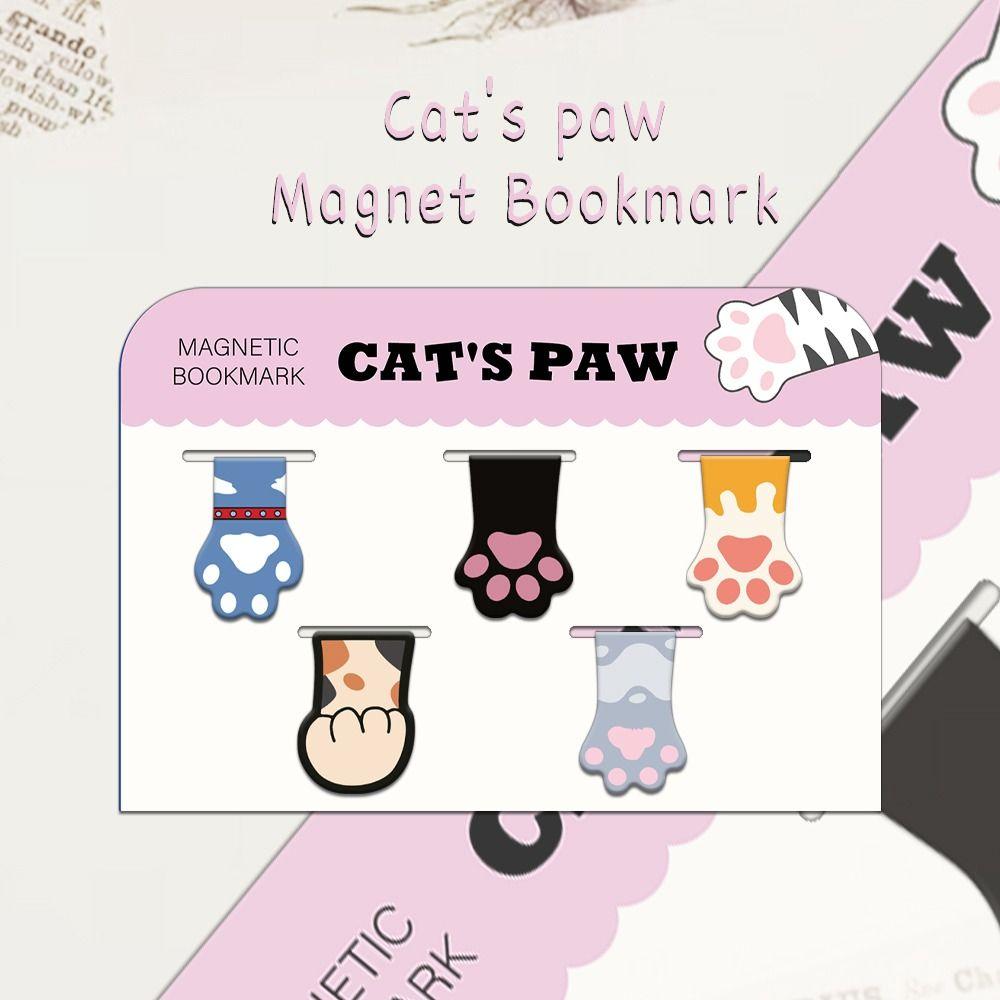 5PCS Portable Cat Claw Magnetic Bookmark Creative Lightweight Reading Page Mark Colorful Multifunction Page Holder Books Readers
