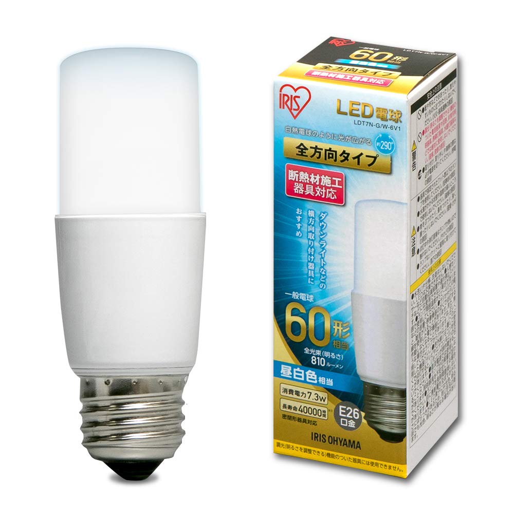 

IRIS OHYAMA LED Light Bulb, 26mm Base, E26 T-Shaped, Omnidirectional, 60W Equivalent, Daylight White, LDT7N-GW-6V1 (Single Item)