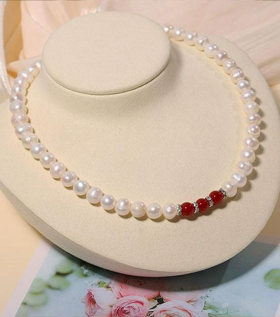 Zhuji Süßwasserperlen-Halskettenset für Damen - Echte Perlen Schlüsselbeinkette - Muttertagsgeschenk