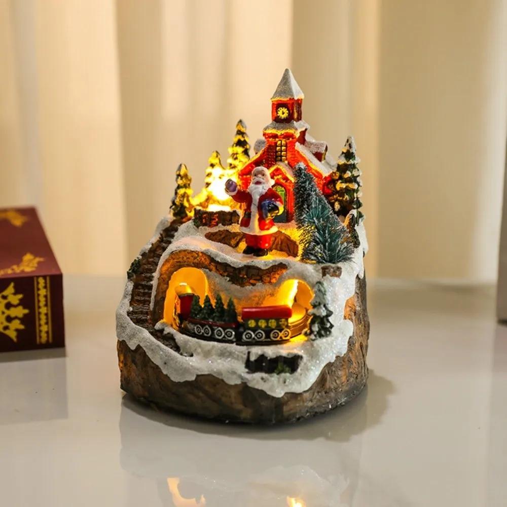 

Resin Christmas Village Houses LED Light Snow View New Year Micro Landscape Santa Claus Craft Xmas Ornament Festive Atmosphere