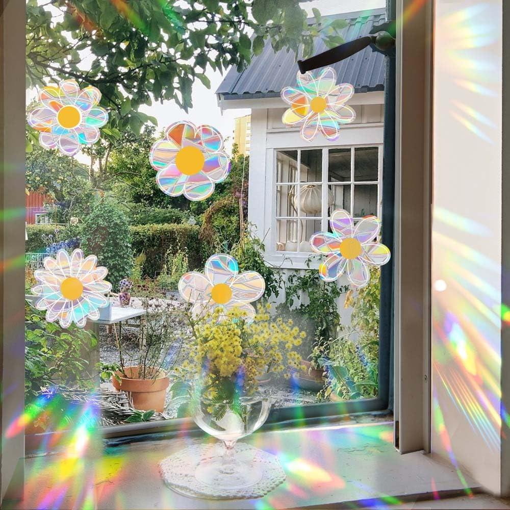 

6/12 PCS Daisy Pattern Glass Decals Double-Sided Sun Catchers Window Stickers Mirror Decoration 6 PCS