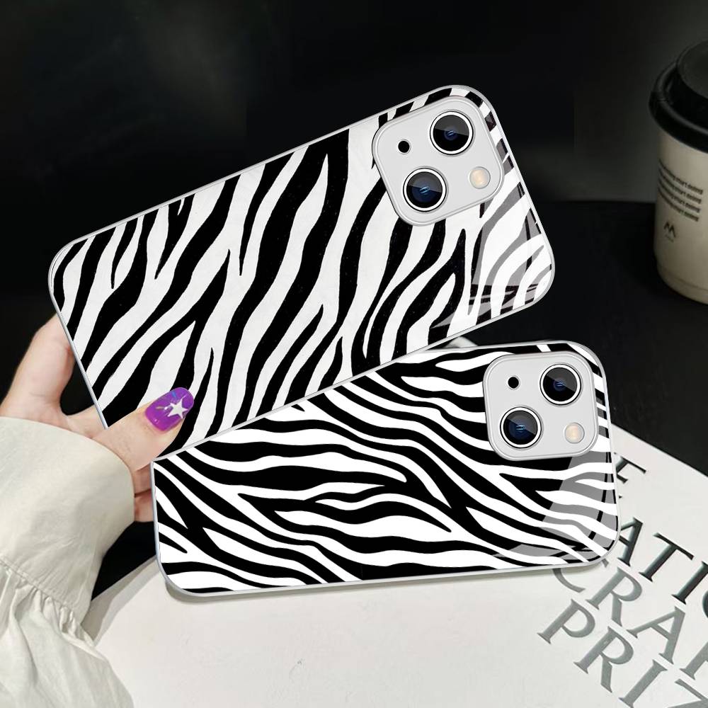 Zebra Print Clip Art For IPhone 14 13 12 Mini 11 Pro XS Max X XR 14 Plus Tempered Glass Cover