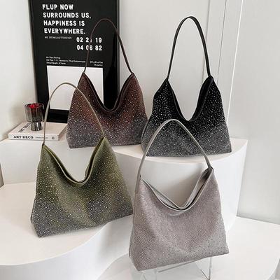 New Fashion Retro Design Tote Bag Shiny Rhinestone Shoulder Handbag Women Elegant Casual Large Capacity Underarm Purse