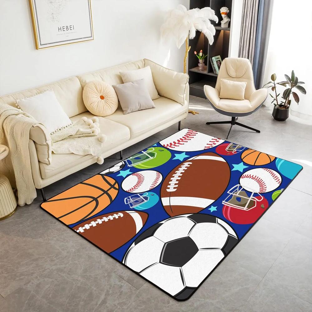 Soft Cozy Multi Sports Balls Printed Area Rug Non Slip Washable Floor Mat for Kids Room Bedroom Boys Sports Themed Home Decor
