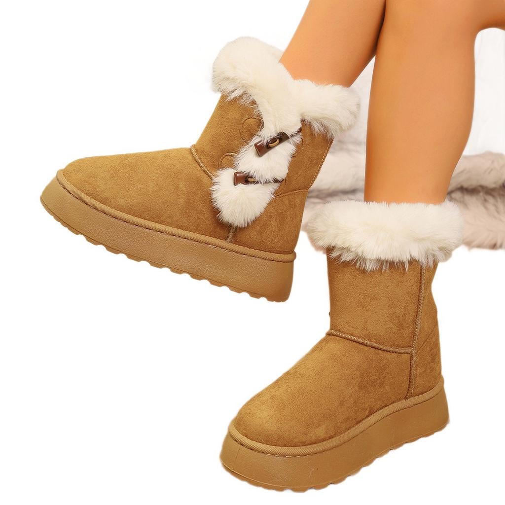 Large size snow boots fluff winter new thick-soled heightened non-slip versatile velvet thickened cotton shoes women