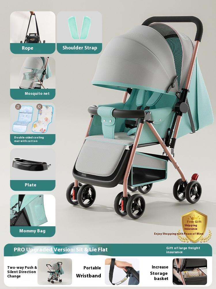 Stroller stroller can sit and lie down 0 to 3 years old, lightweight and foldable one-click collection, children's four-wheel baby walker stroller
