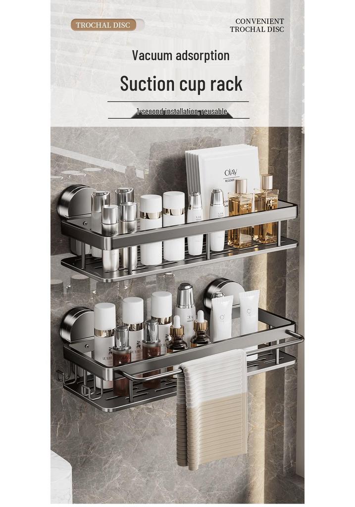 Gunmetal Wall-Mounted No-Drill Shower Storage Rack