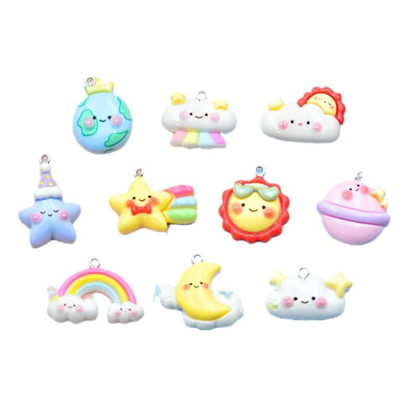 Cartoon Cloud & Rainbow Keychain Pendant - Cute Resin Glossy Jewelry Accessory
