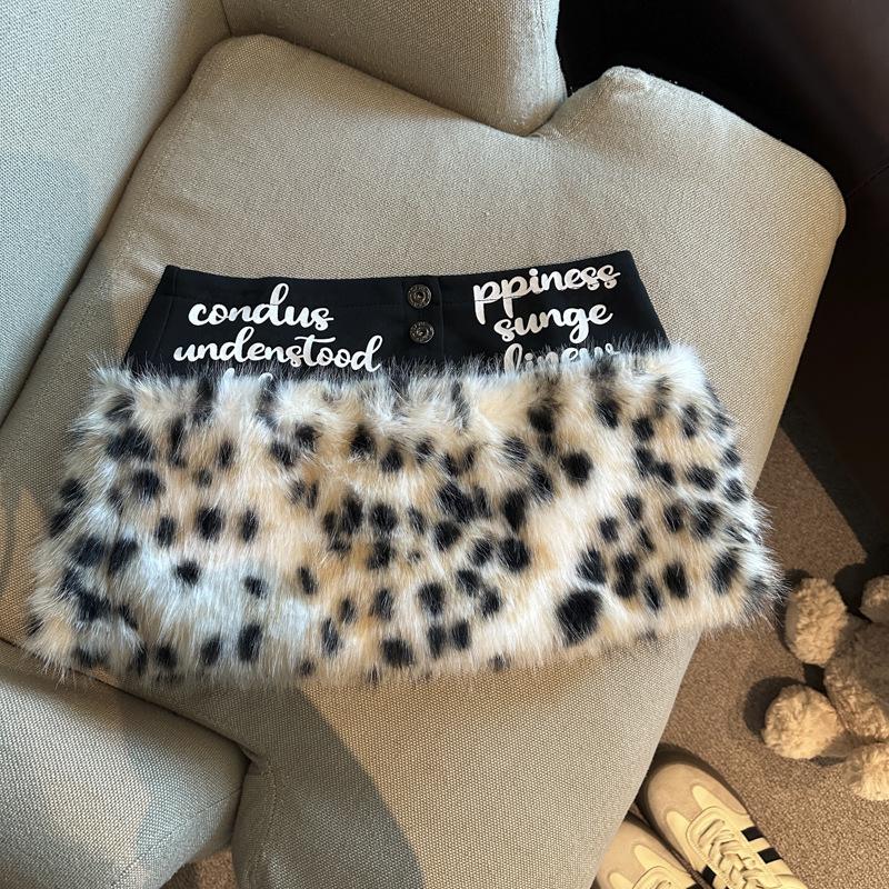 Retro Leopard Print Patchwork Low-rise Mini Skirt - Millennial Bodycon Spicy Girl Style Medium чёрный