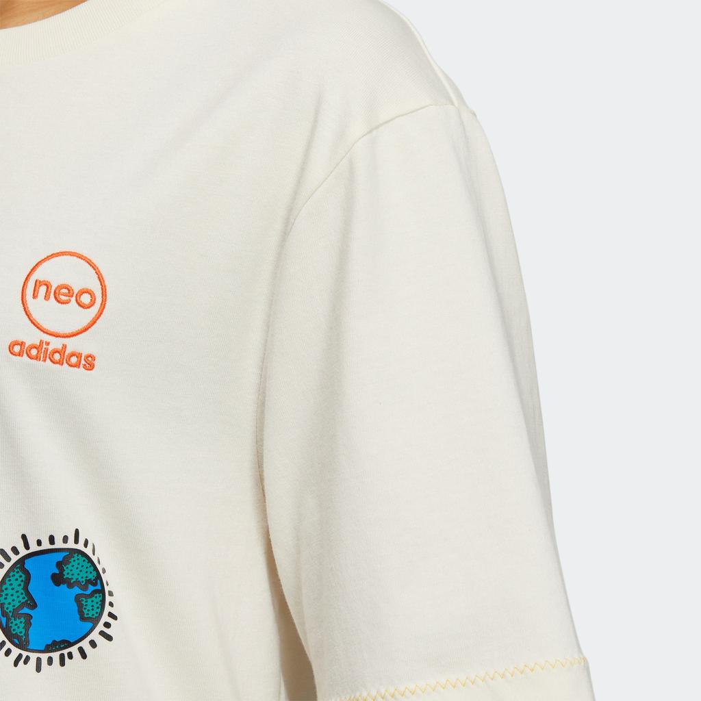 Adidas Neo Keith Haring Cartoon Print Round Neck Sports Short Sleeve T-Shirt Women Tops Off-White HD7252