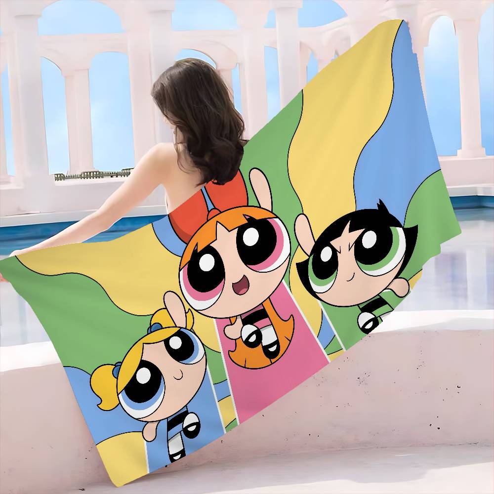 Anime P-Powerpuff-GirlS Beach Towel Colorful Bath Towels for Girl Microfiber Quick Dry Custom Sand Free Beach Yoga Spa Gym Pool