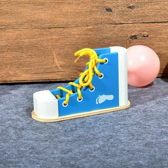 Montessori Wooden Lacing Shoe Toy for Kids