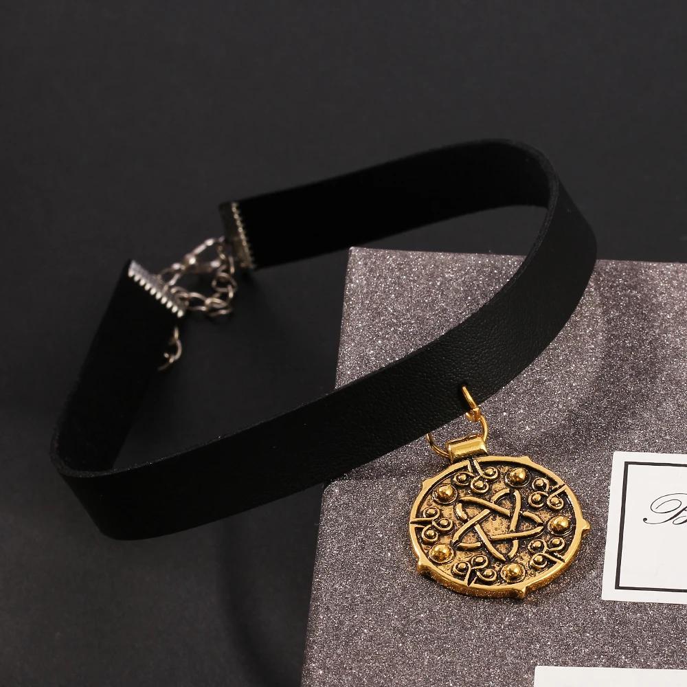 Punkowy naszyjnik Yennefer z medalionem, czarny skórzany choker, naszyjniki z gry Wiedźmin, Cosplay, gotycki łańcuszek, biżuteria damska
