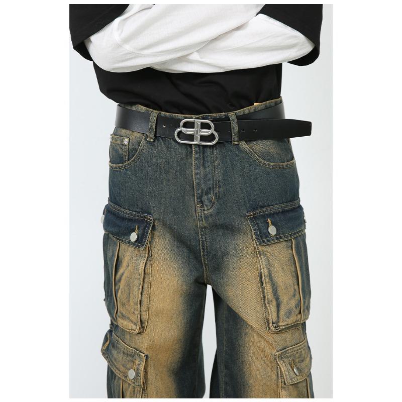 Vintage Overalls Men's Jeans High Street Loose Straight Multi Pockets Wide Leg Pants Straight Loose Jeans for Men Fashionable and Comfortable Pants