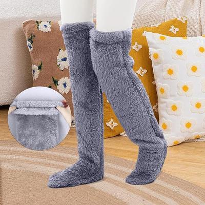 Socks Over Knee High Fuzzy Plush Slipper Stockings Furry Long Leg Warmers Winter Home Sleeping