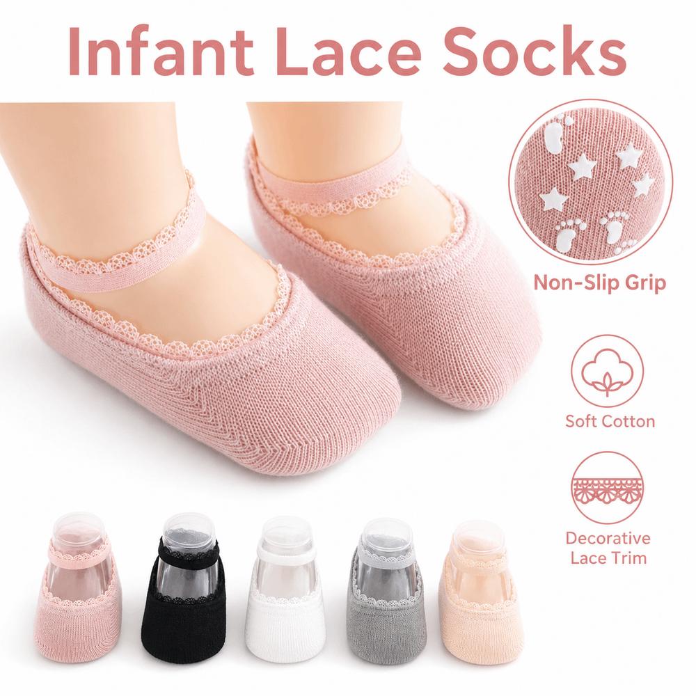 Rubber Soles Newborn Socks Soft Cotton Baby Socks Adorable Infant Lace Socks For Newborns