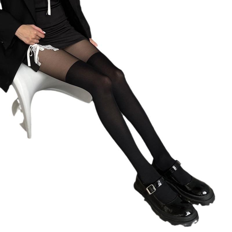 Skinny Black Splicing Fake Short Medium Tube Calf Protection Over Knee Jumpsuit Leggings Children's Thin Style Tide