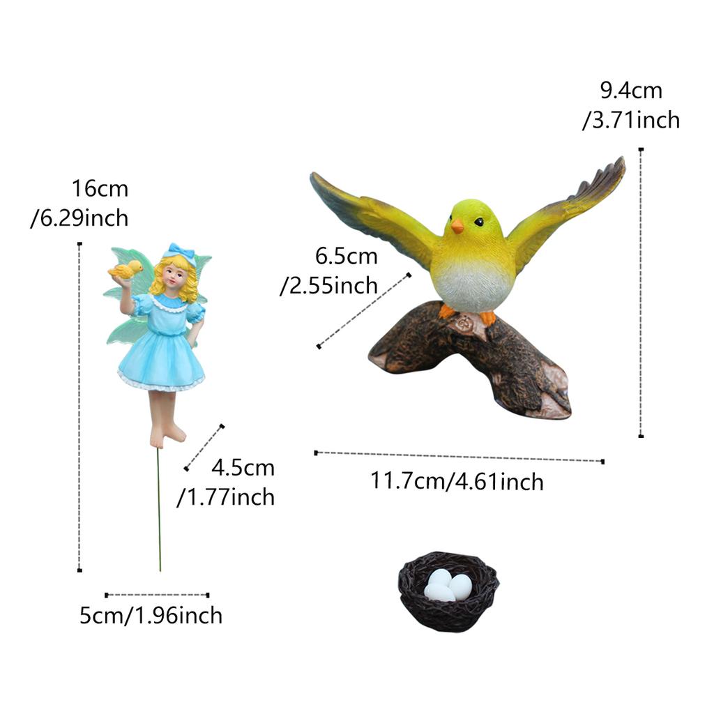 3pc Flower Fairy and Bird Crafts Ornaments, Creative Garden Decoration Bird Ornaments, Resin Crafts