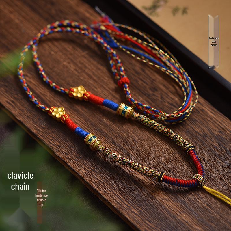 Tibetan Handmade Adjustable Pendant Lanyard with Dzi Bead Amulet and Braided Rope Necklace