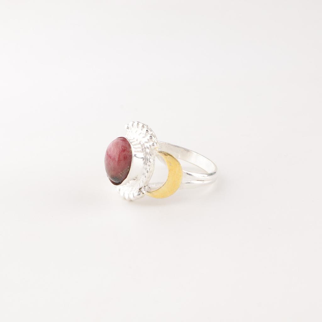 Schwarzer Rhodonit Edelstein 925 Gestempeltes Silber Schmuck Handgefertigt Heilstein Ring RR-61-22