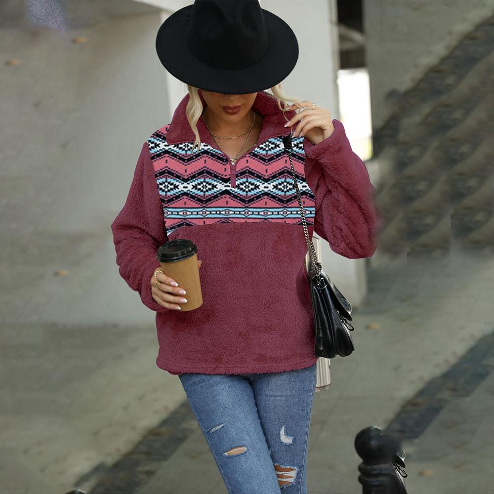 

Осенне-зимний женский плюшевый длинный рукав свободный пуловер с принтом воротник-стойка карман полумолния толстовка S фиолетовый