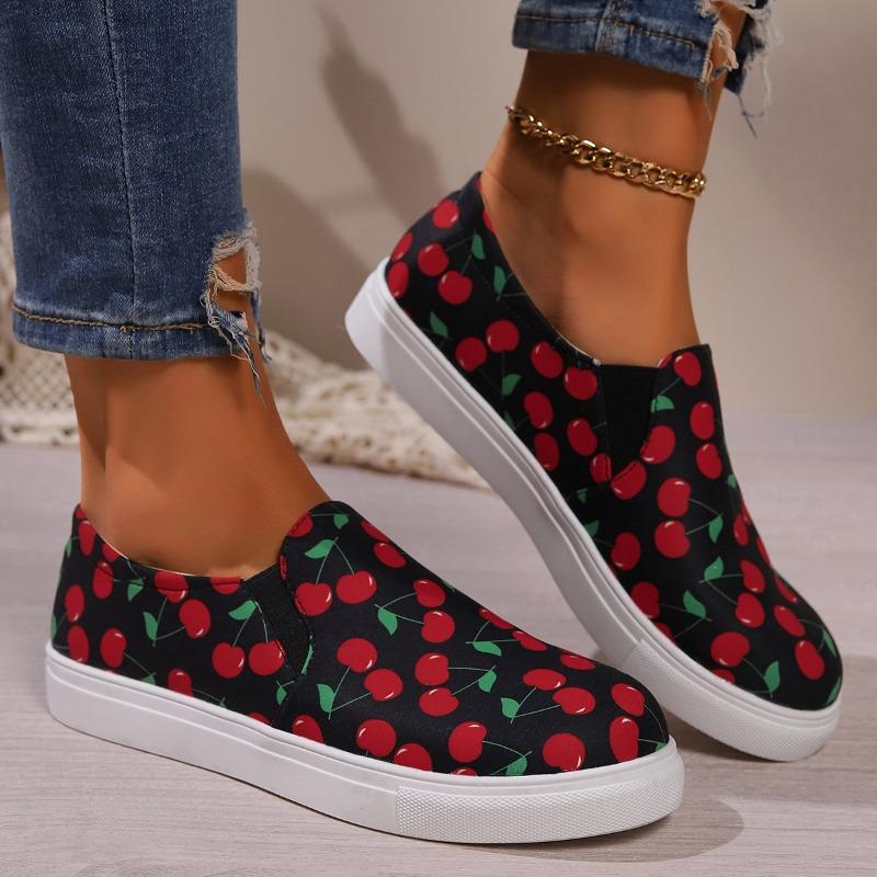 Fashion Trendy Canvas Shoes 2024 New Print Design Feel Round Toe One Step Daily Casual Comfortable Flat Shoes Zapatos De Mujer Sneakers